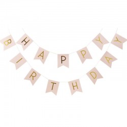 BANNER HAPPY BIRTHDAY BANDIERINA ROSA E ORO 20cm