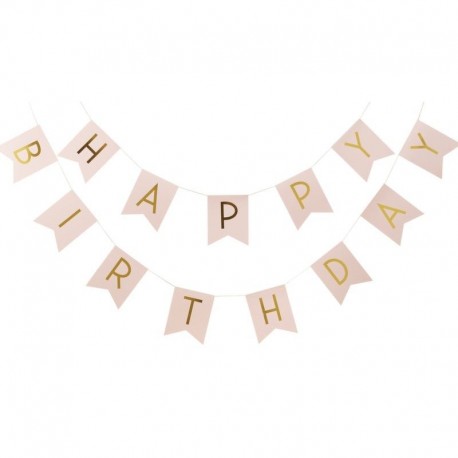 banner HAPPY BIRTHDAY rosa e oro