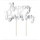 topper cartoncino HAPPY BIRTHAY argento