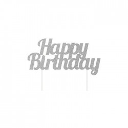 TOPPER "HAPPY BIRTHDAY" ARGENTO GLITTER