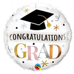 Palloncino TONDO BIANCO "CONGRATULATIONS GRAD"