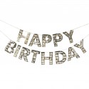 BANNER HAPPY BIRTHDAY IN CARTONCINO A FRANGE ORO