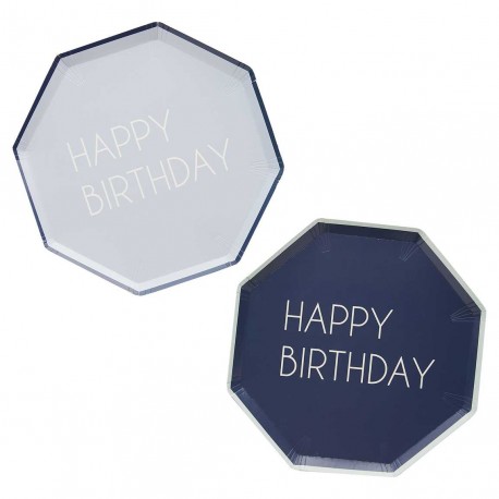 8 PIATTI HAPPY BIRTHDAY BLU ESAGONALI