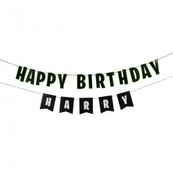 BANNER HAPPY BIRTHDAY NERO E VERDE - NOME PERSONALIZZABILE