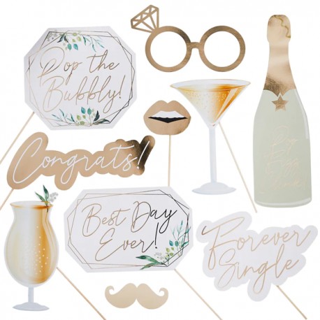 10 PHOTO BOOTH PROPS MATRIMONIO - ORO E VERDE